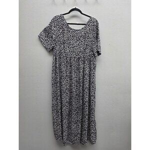 Kathi Lee Dress Womens Large Floral Short Sleeve Midi Rayon Pockets Tie Waist